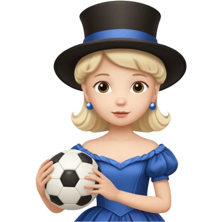 a child in a theatrical hat with a soccer ball in his hands and in a ball gown emoji