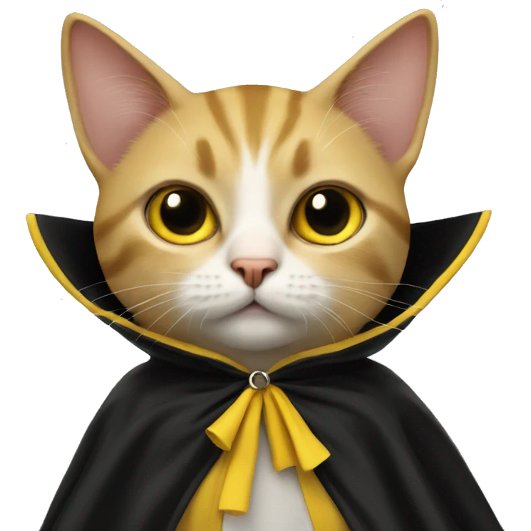 A cat in a black and yellow cape, Lovable emoji