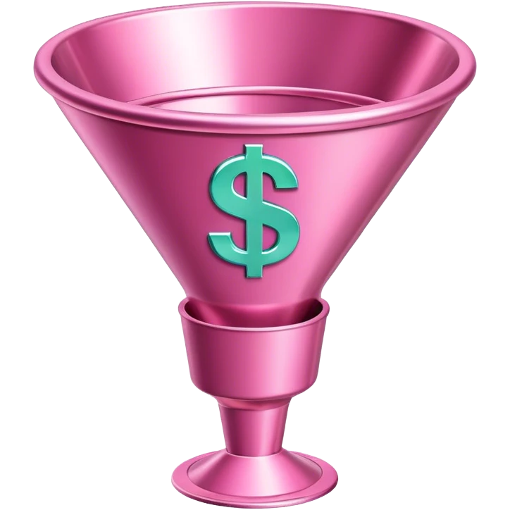 pink marketing funnel with dollars at the buttom emoji