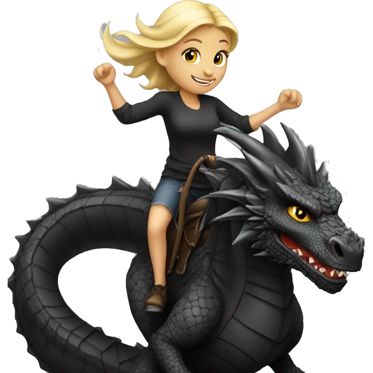 Blonde girl ride on black dragon emoji