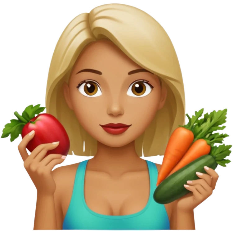 A fit girl with eating healthy food emoji