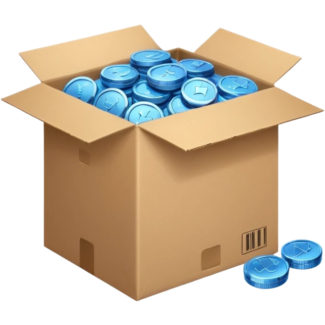 blue coins in a cardboard package emoji