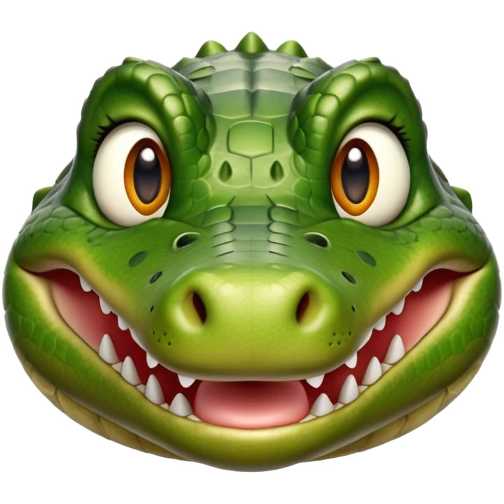 cinematic-realistic-cute-crocodile-portrait-emoji,-head-tilted-playfully-and-inquisitively,-featuring-a-robust,-well-defined-build-with-intricately-detailed,-glossy-olive-green-scales-and-a-surprisingly-endearing-face-with-round,-sparkling eyes emoji