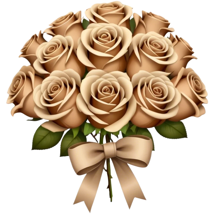 Beige and Brown realistic and aesthetic roses Bouquet with beige bow emoji