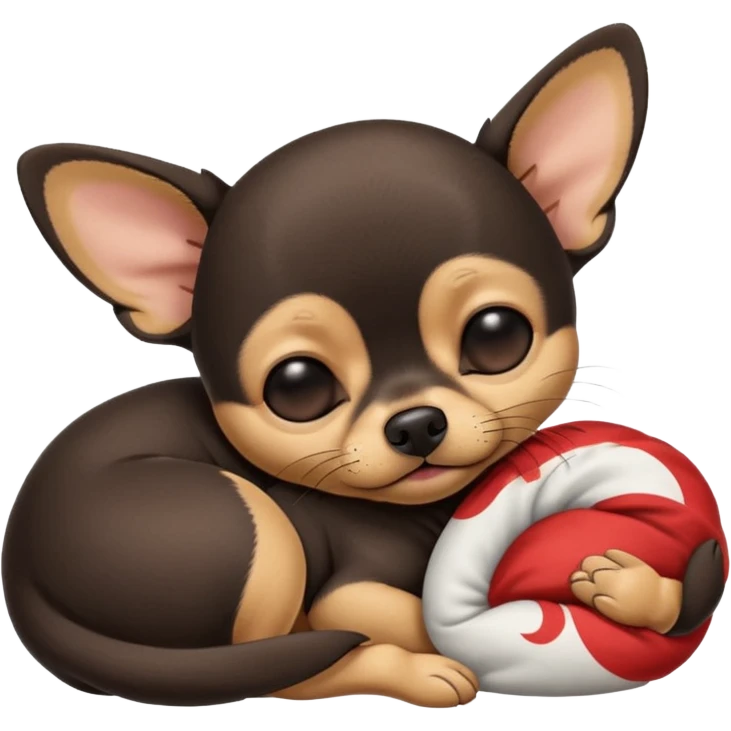 A high-resolution photo-realistic digital illustration of a cute  black with a bit of tan chihuahua with eyes closed shut sleeping lazily on the ground emoji