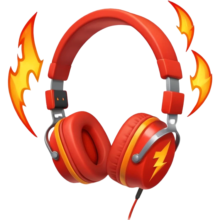Red fire with orange headphones and background Red lightning bolt emoji
