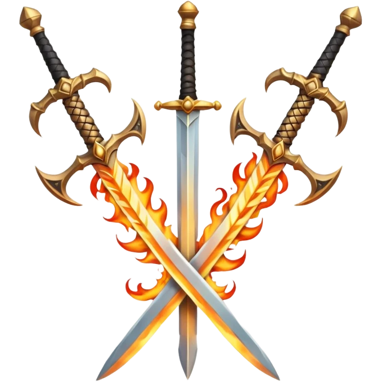 Two powerful on fire fully golden fiery royal crossed swords emoji