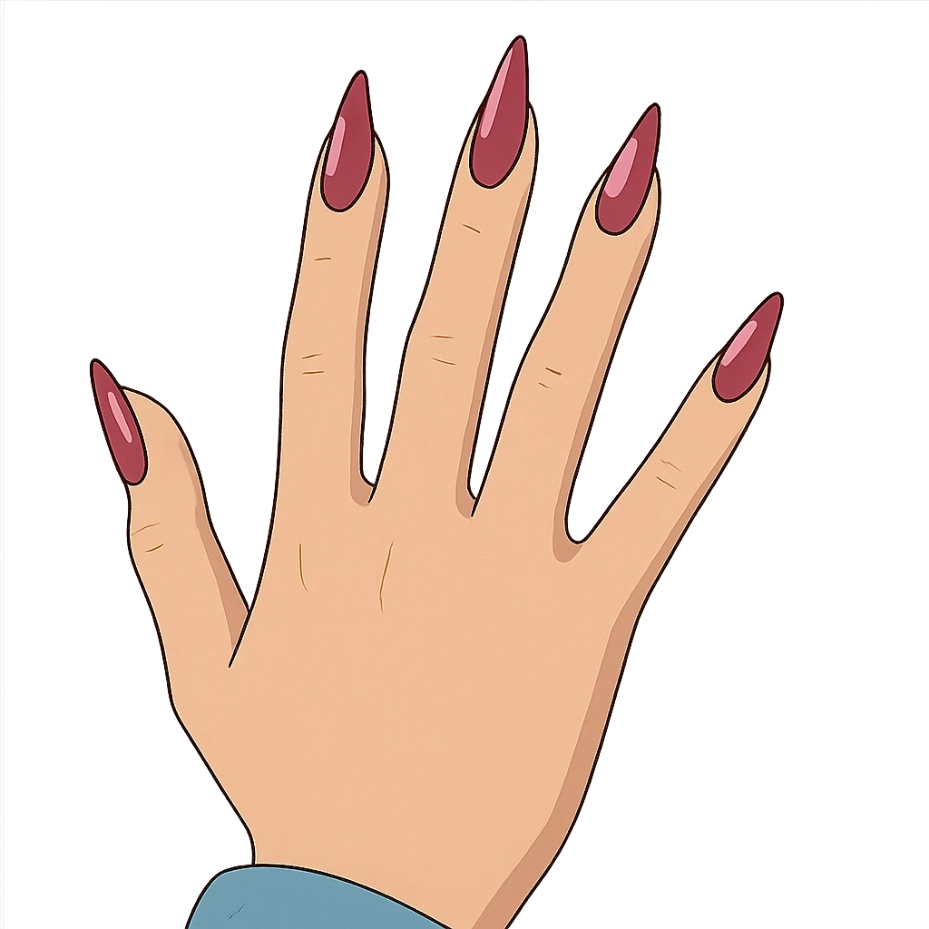 hand with 5 fingers, pink gothic nails, ghibli style emoji