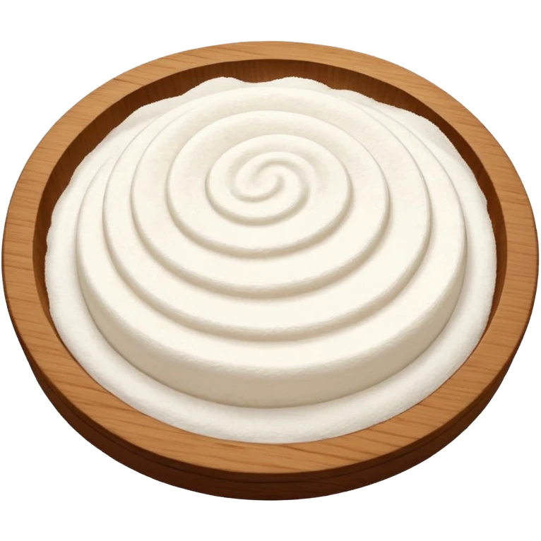pour glutinous rice flour on circular wooden plate with curved edges emoji