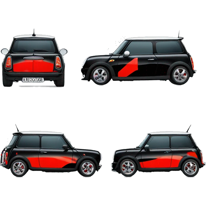 black mini cooper with 27 written on the door in red emoji