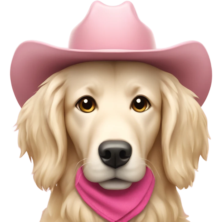  cream long haired retriever wearing pink cowboy hat emoji