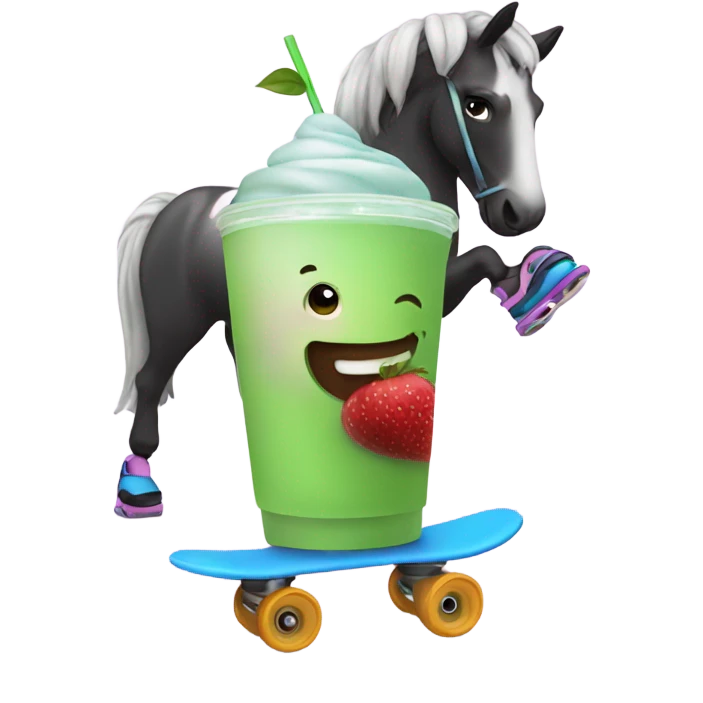 Horse rollerskating drinking smoothie emoji