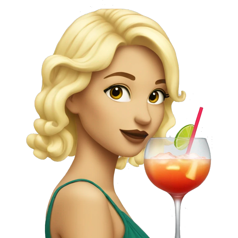 Blonde girl drinking a cocktail looking pretty emoji