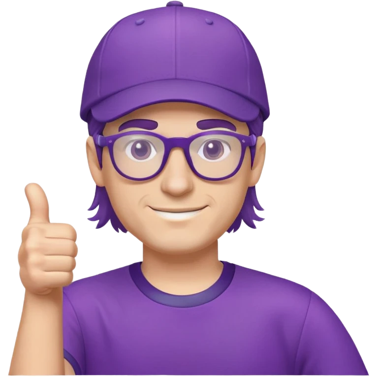 Man with cap, purple jersey, glasses, mullet hairstyle, thumbs up emoji