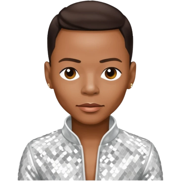 Ronnie DeVoe from New Edition with dark brown hair, white sequin outfit emoji