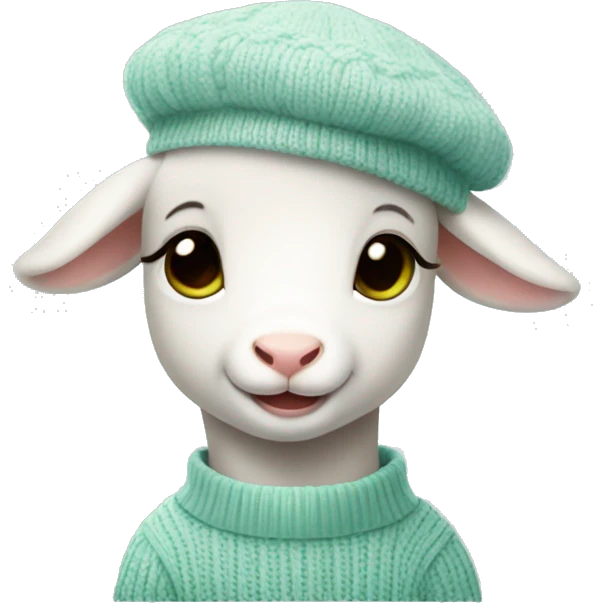 cute little lamb wearing a water green sweater and a white beret emoji