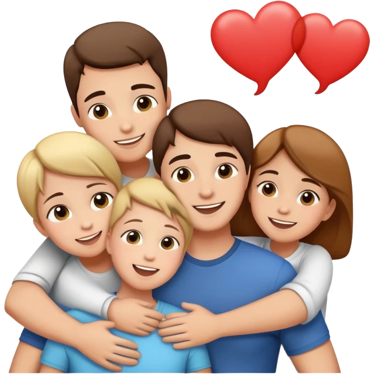 family hugging with a speech bubble saying I love you, cheerful and expressive emoji