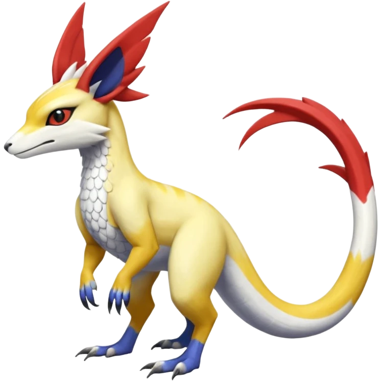 Colorful realistic flurry furry scaly Latias-Vernid-Lombax-Renamon-Zeraora-Bastet-Fakémon-hybrid-fusion-creature, full body emoji
