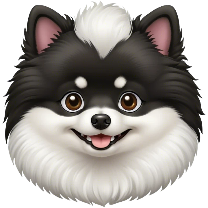 Black and white Pomeranian dog face smiling emoji