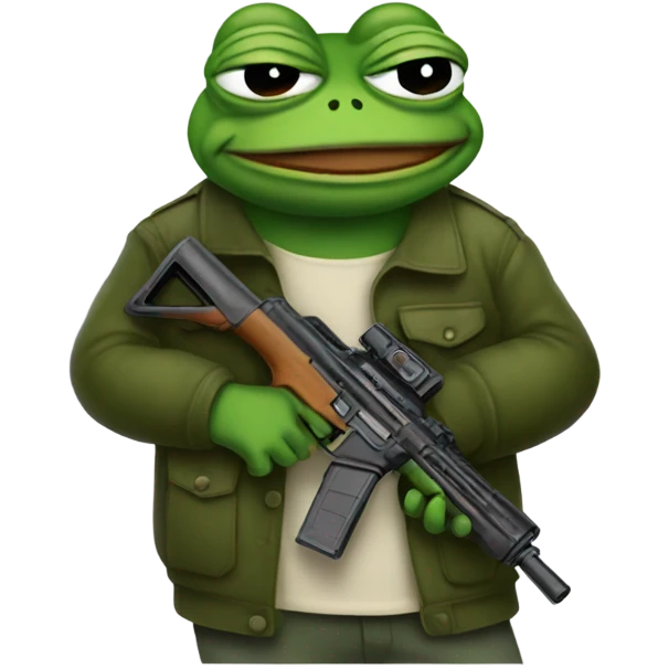 Pepe the frog with an assault gun emoji