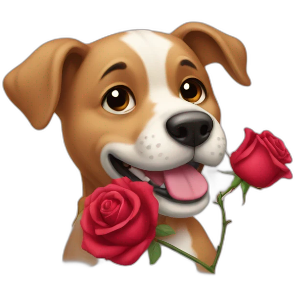dog holding rose in between his teeth emoji