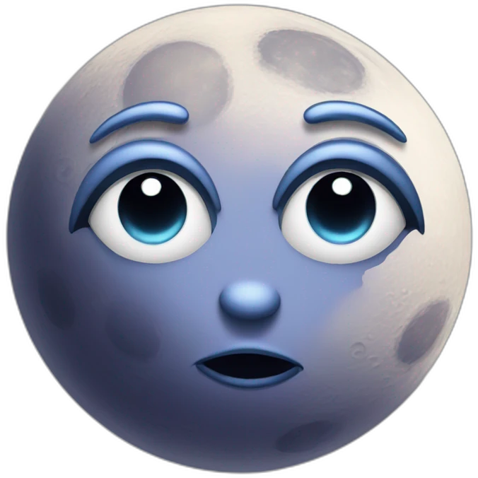 planet Moon with a cartoon kind face with big feminine eyes emoji