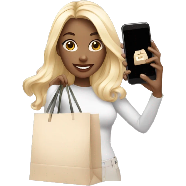 white influencer taking selfie with a shopping bag emoji
