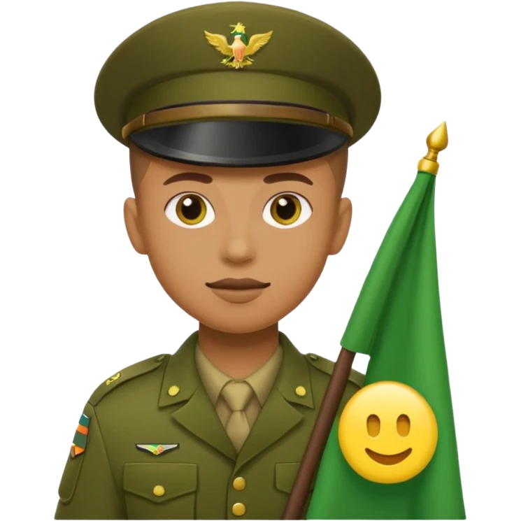 Yellow circle emoji of a soldier holding a green flag emoji