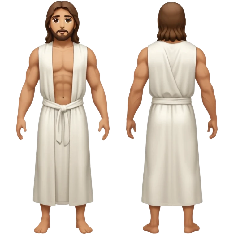 fullbody jesus christ jacked, sleeveless white robe front and backview emoji