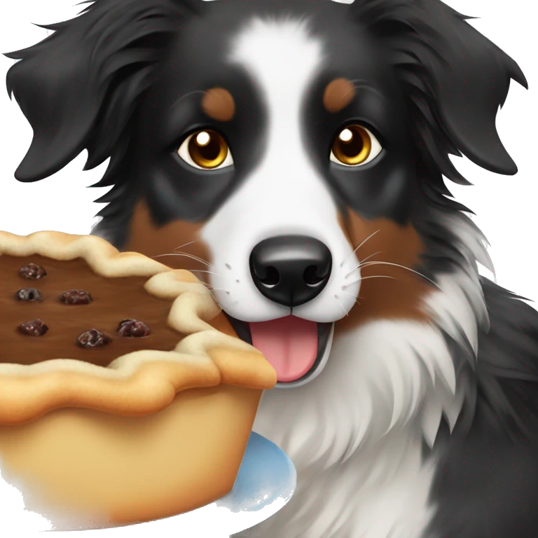 Small black australian shepherd dog eating pie  emoji