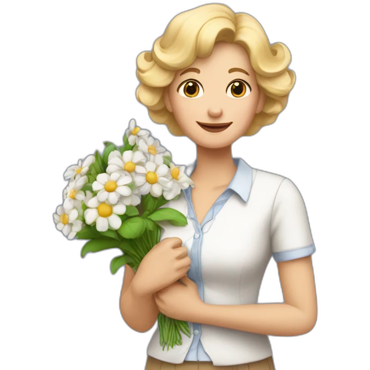 Une grand-mère avec des cheveux blonds et une chemise avec des fleurs emoji