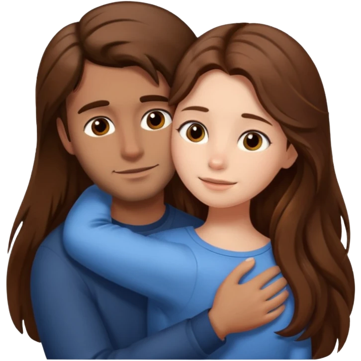Girl with long brown hair hugging her brown hair boyfriend  emoji