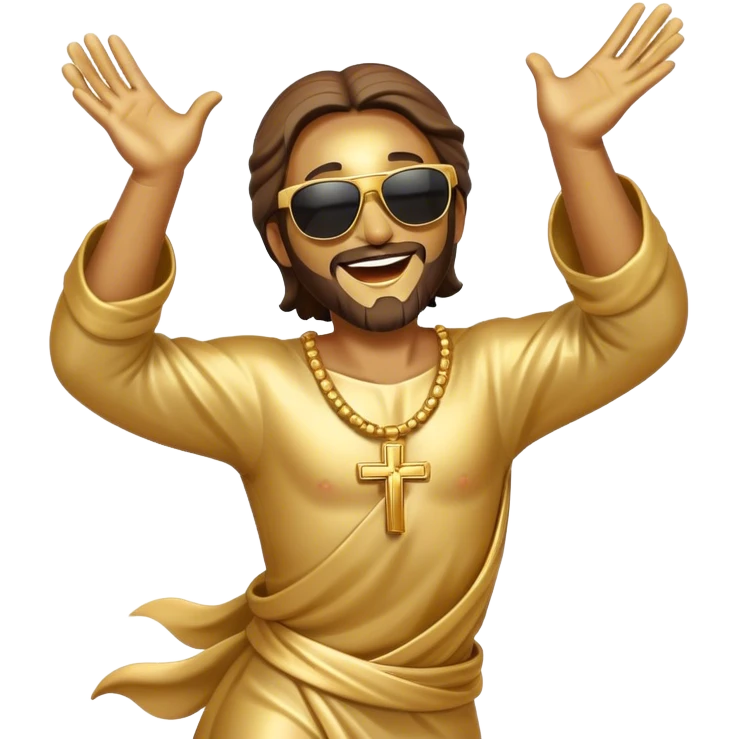 dancing figure of rejoicing Jesus with  sunglases golden  emoji