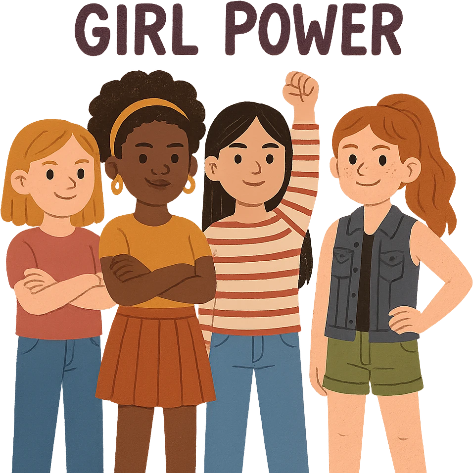 girl power, group of diverse girls standing strong, no background emoji