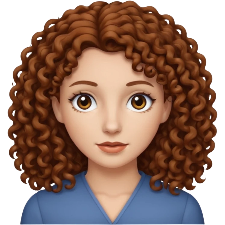 A white woman with brown curly hair and black eyes emoji
