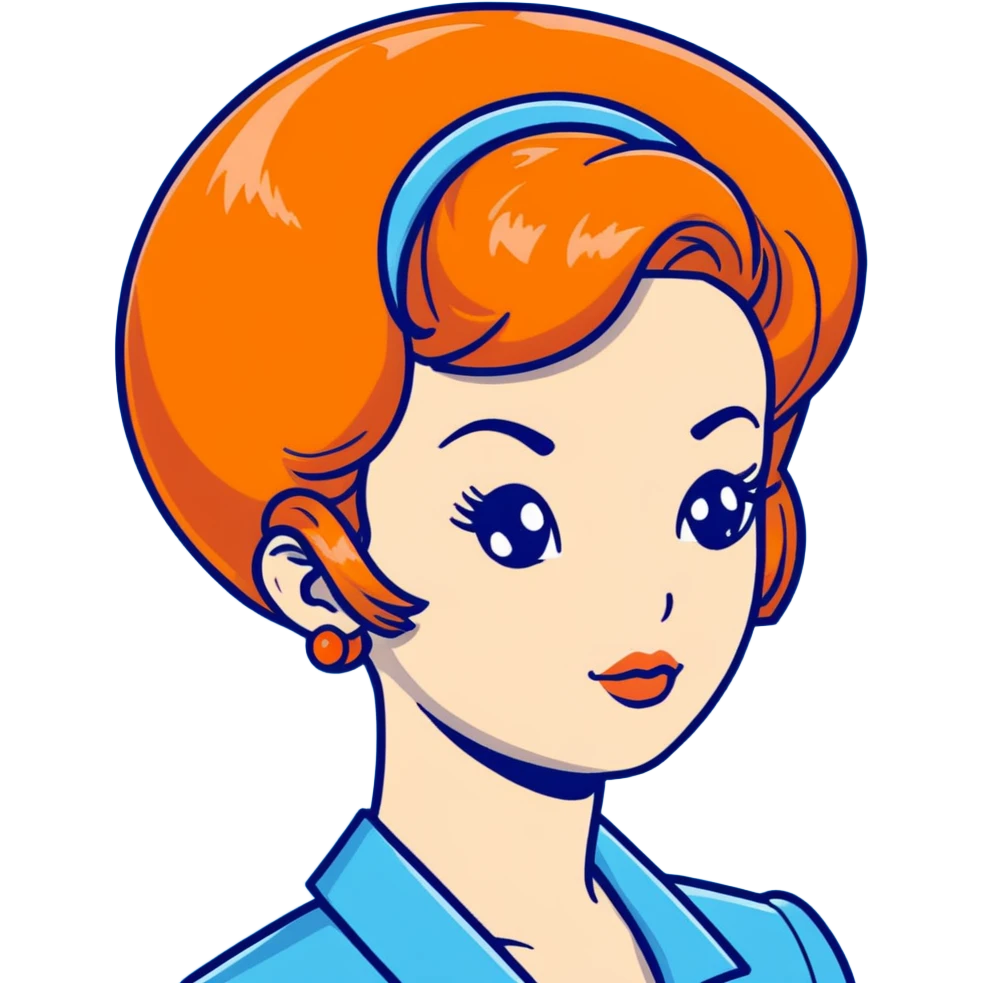 orange hair styled in a retro bouffant emoji