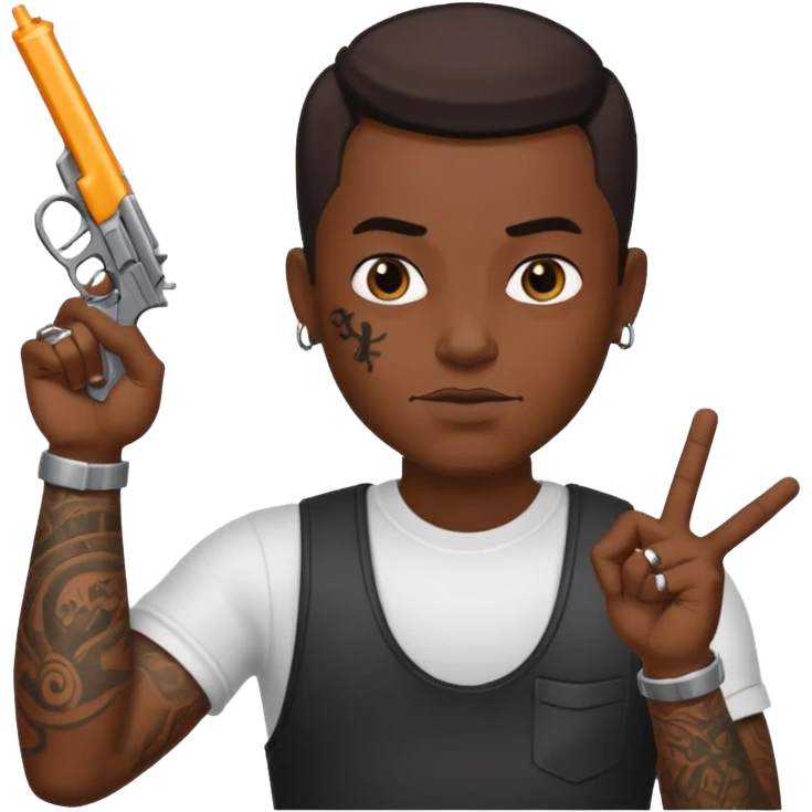 A blood gang member tattooed everywhere throwing up b with his hand pointing a gun at me with other hand  emoji