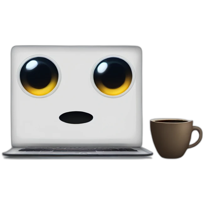 two eyes, coffee cup and a laptop in the darkness emoji