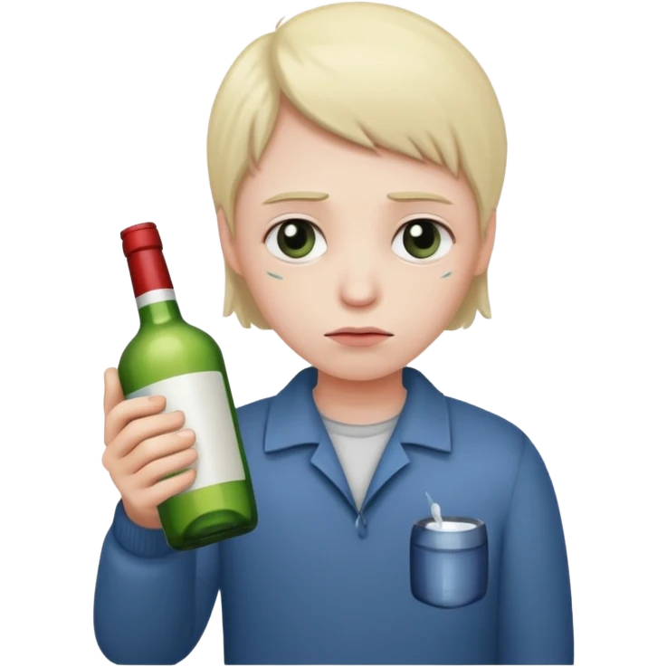 sad face holding alcohol bottle  emoji