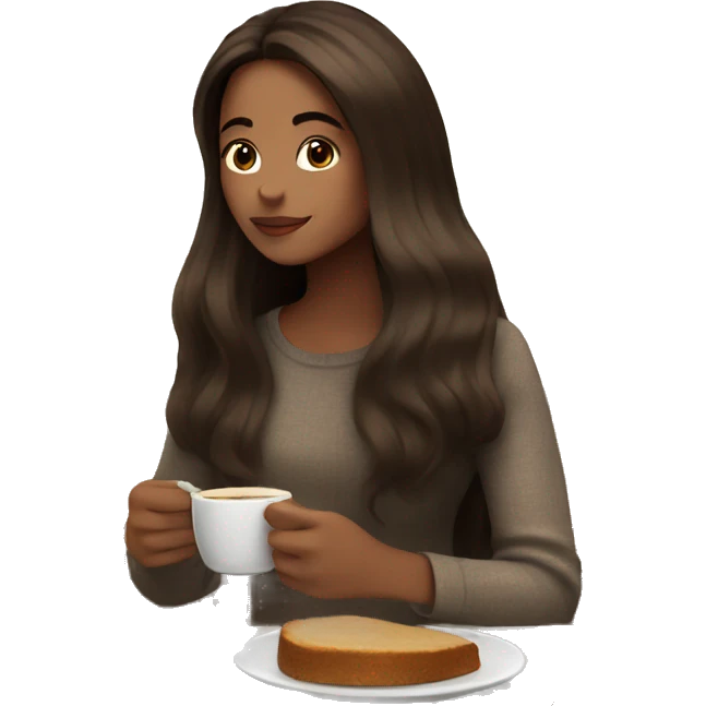 Brunette long hair girl with freckles having coffee on thanksgiving day emoji
