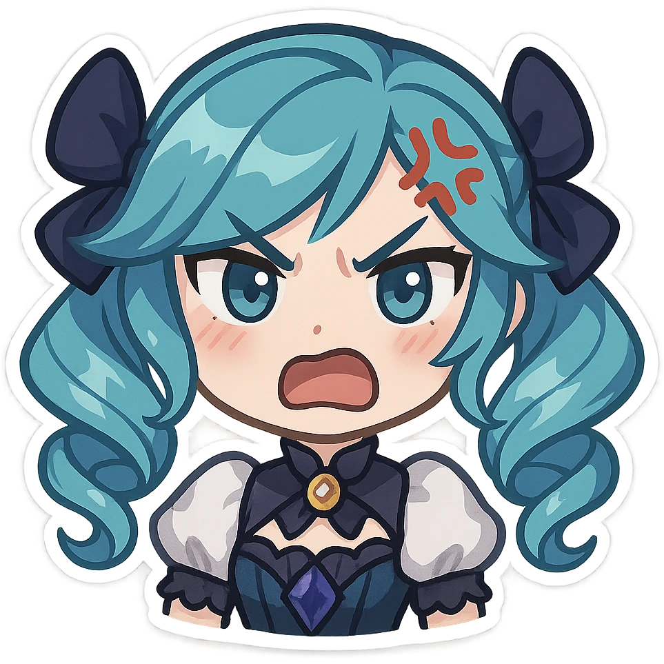Gwen from League of Legends as a chibi emote, angry expression emoji