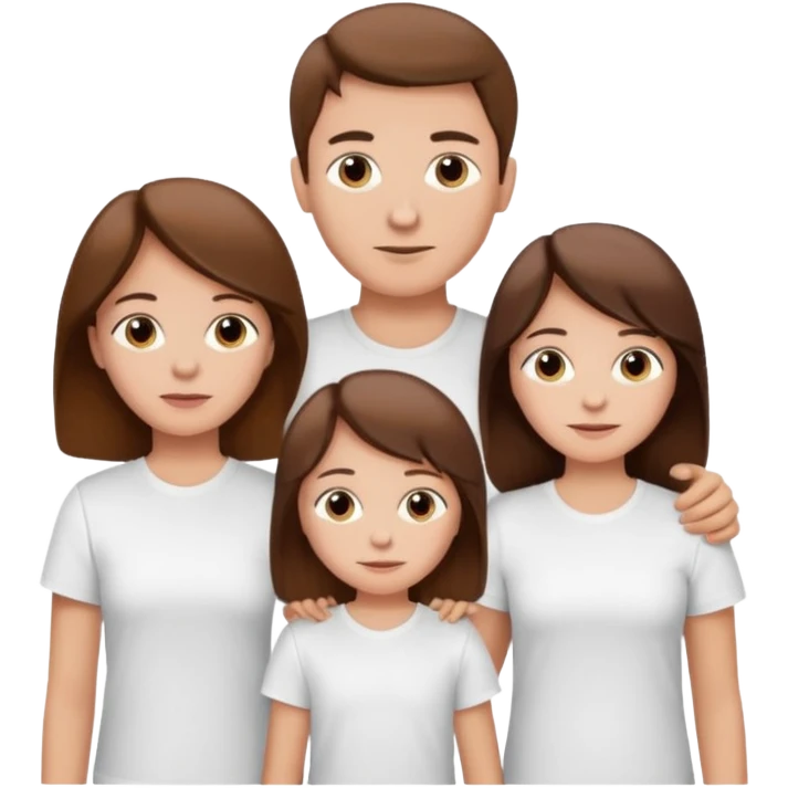 boy with brown hair in white T-shirt,with mom, dad and twin sisters emoji