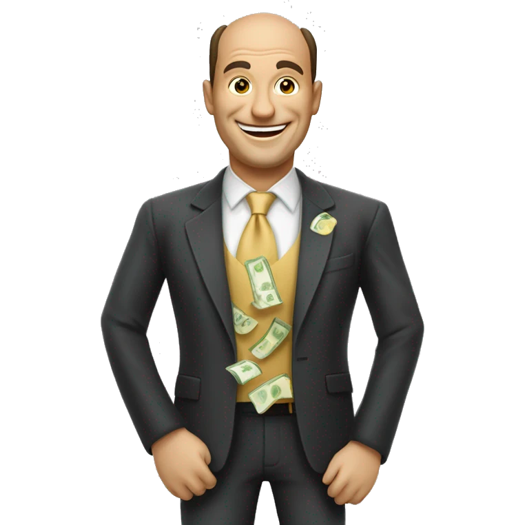 un señor grende feliz con dinero emoji
