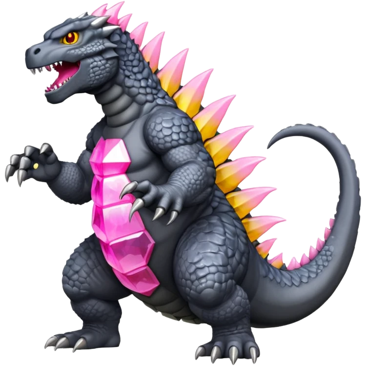 godzilla with pink crystal dorsal plates yellow eyes and grey skin emoji