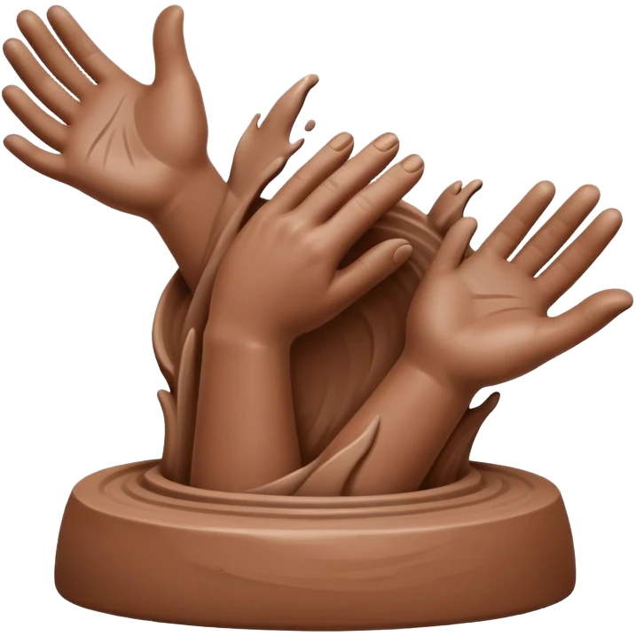 hand doing palm hug on mound of clay on silver pottery wheel emoji