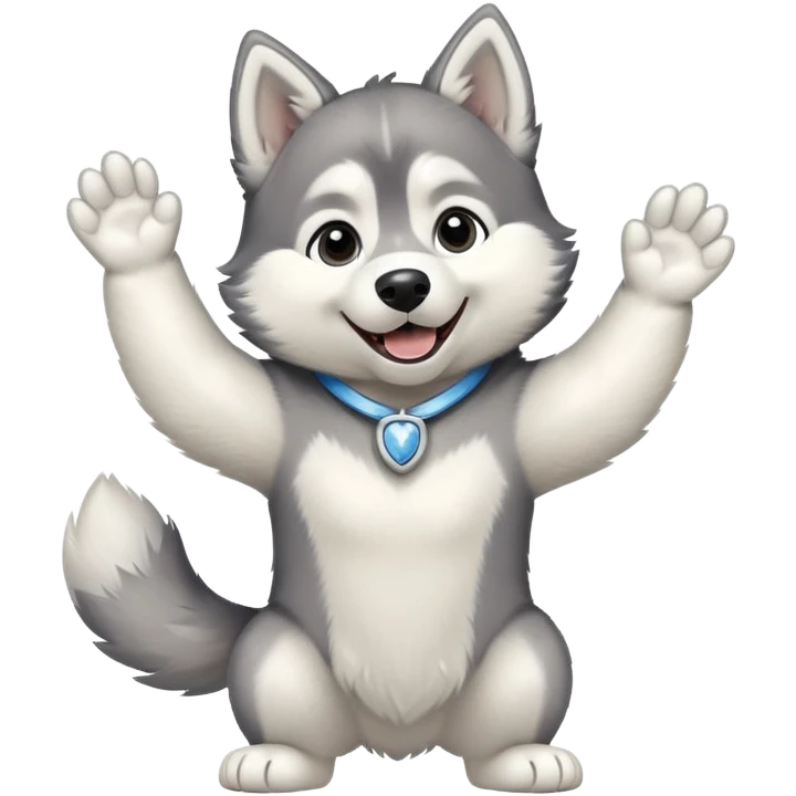 Husky with paws raised in victory emoji