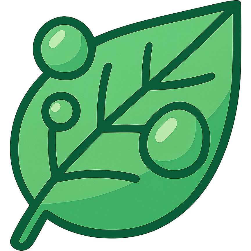 green leaf with water droplets, crisp and vibrant, modern illustration style emoji