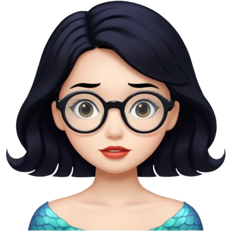 Upper body of Ariel, the Little Mermaid, with black hair and thin round Miu Miu glasses emoji