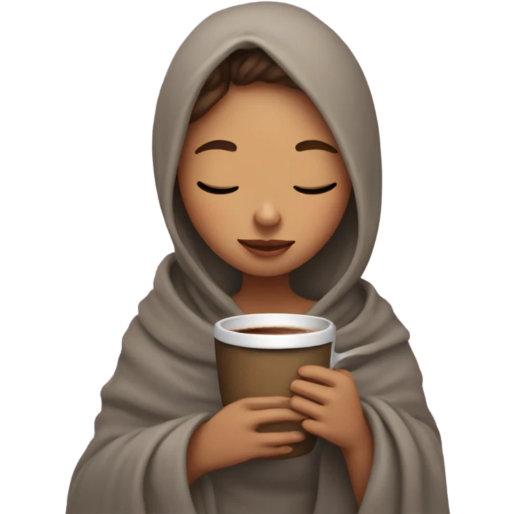 girl inside a blanket sipping coffee eyes closed emoji