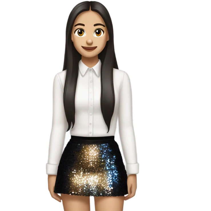 Singer Olivia Rodrigo wearing black tights platform boots sequin skirt and a white shirt  emoji